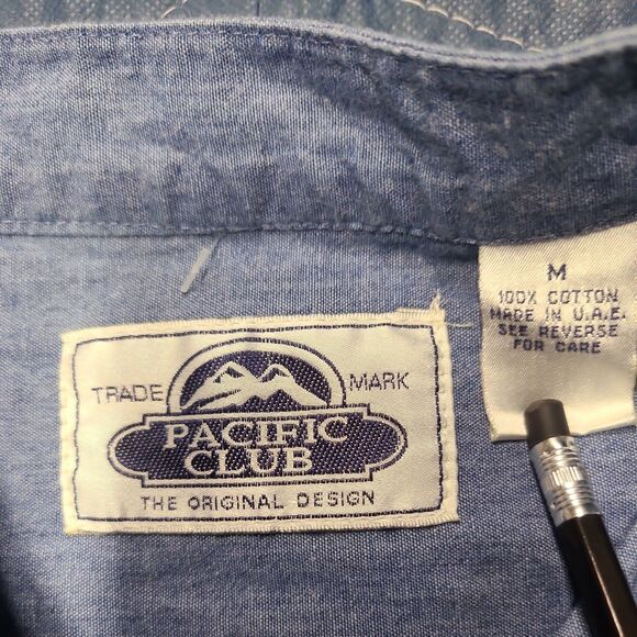 Pacific Club Original Design Chambray Denim Button Up Chinese Collar Style Shirt - Picture 4 of 6